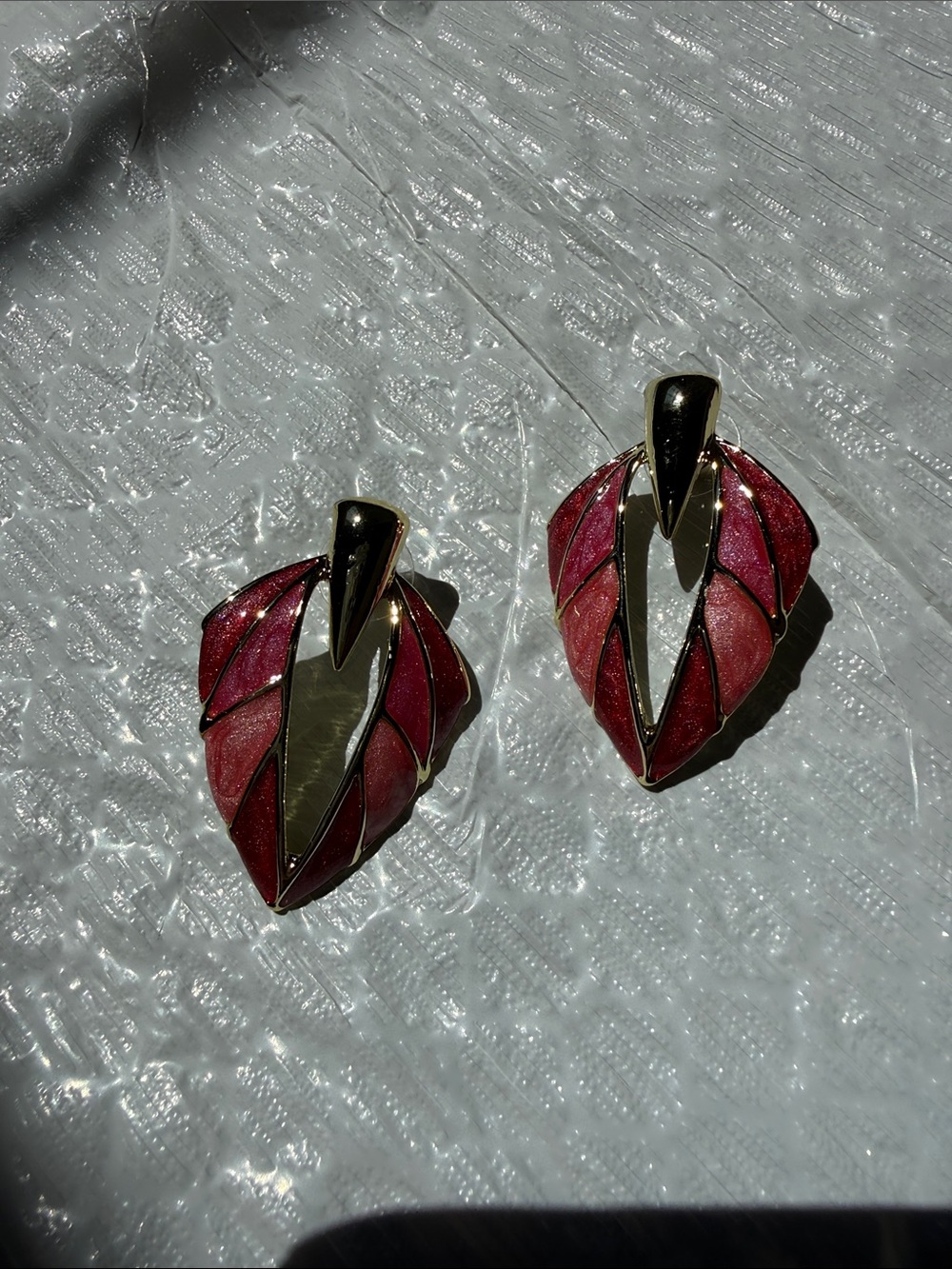 Gold-Tone Red Leaf Clip-On Earrings - Unbranded